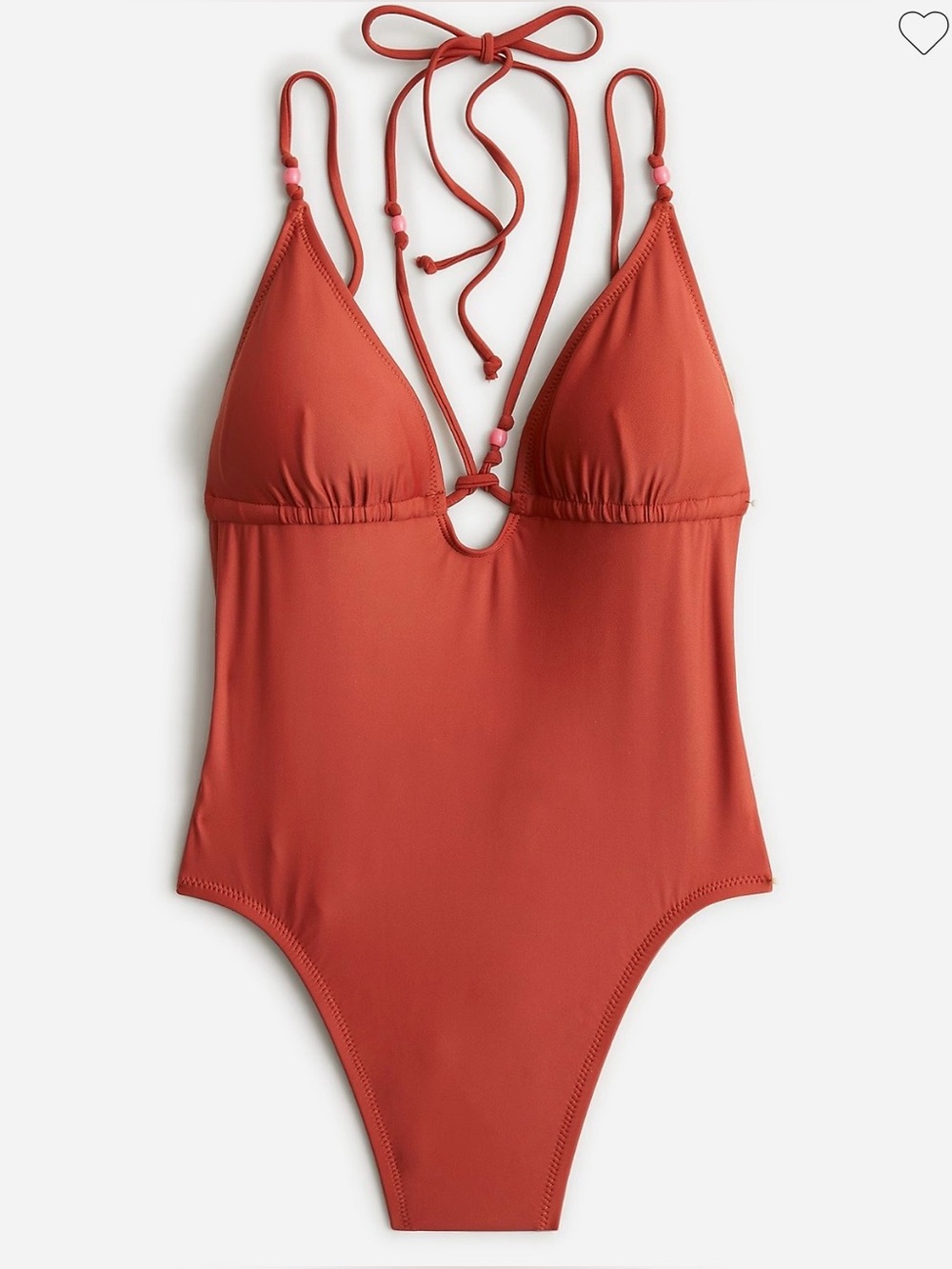 NWT J Crew size 2 rust strappy plunge one piece with beads swimsuit beach summer